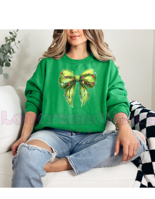 Green Bow Christmas Lights Crewneck