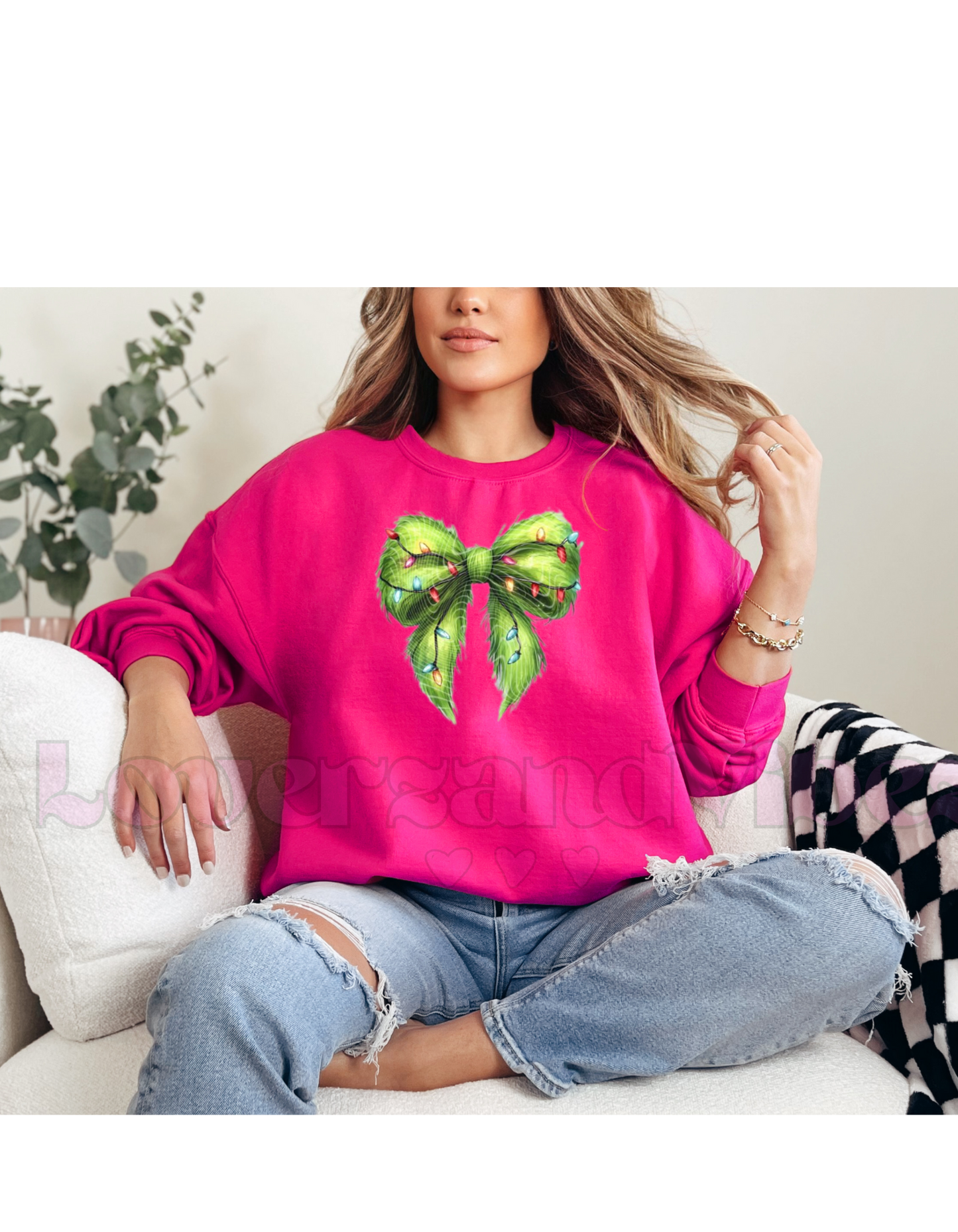 Green Bow Christmas Lights Crewneck