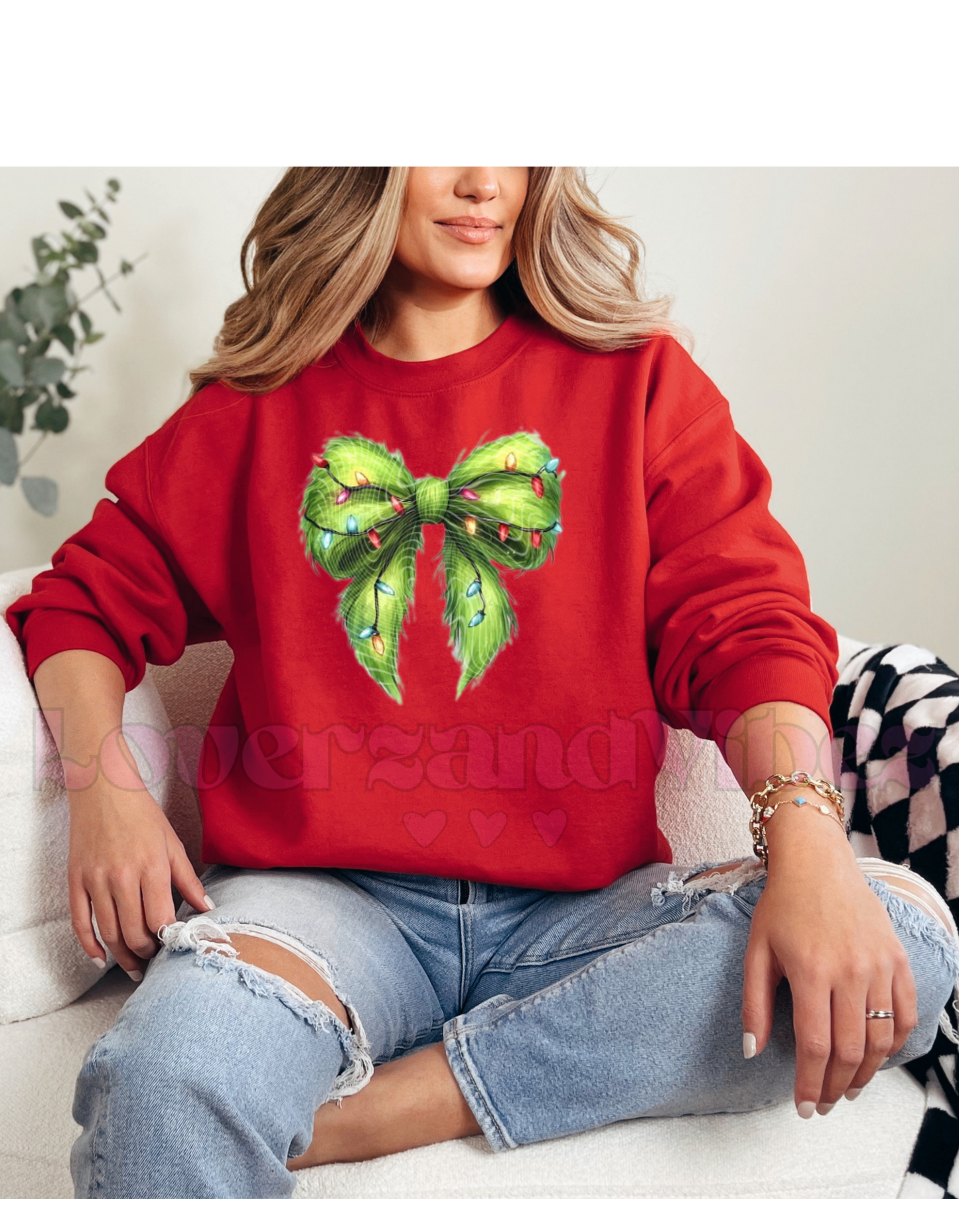 Green Bow Christmas Lights Crewneck