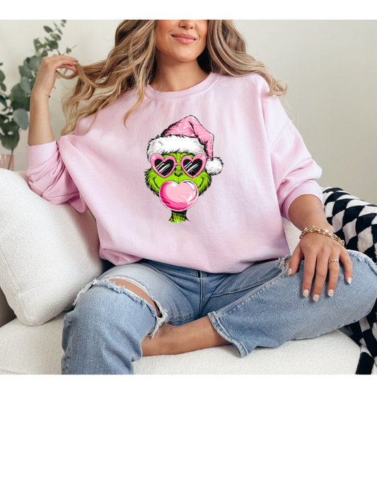 Grinch Bubblegum Christmas Crewneck