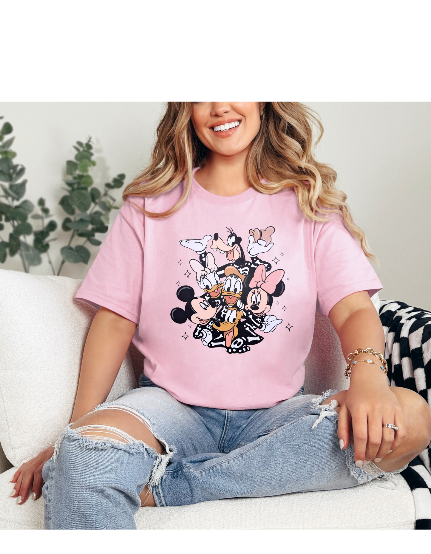 Mickey n Friends Skeletons Pink Tshirt